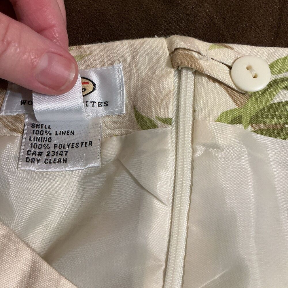 VTG Talbots Linen Tropical Bamboo Palm Leaf Lattice Pencil Skirt Cream Green 16W - Picture 7 of 7
